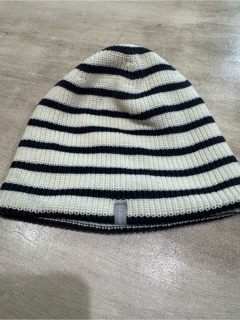 L.L. Bean navy and white striped beanie women’s. One Size. Classic Coastal